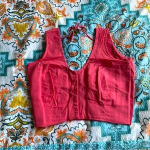 Coral Back Tie Saree Sari Blouse/ Crop Top